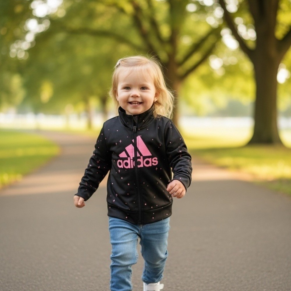 adidas Track Jacket Toddler‎ Girls 18-24M  Pink Star Speckle Full Zip athleisure